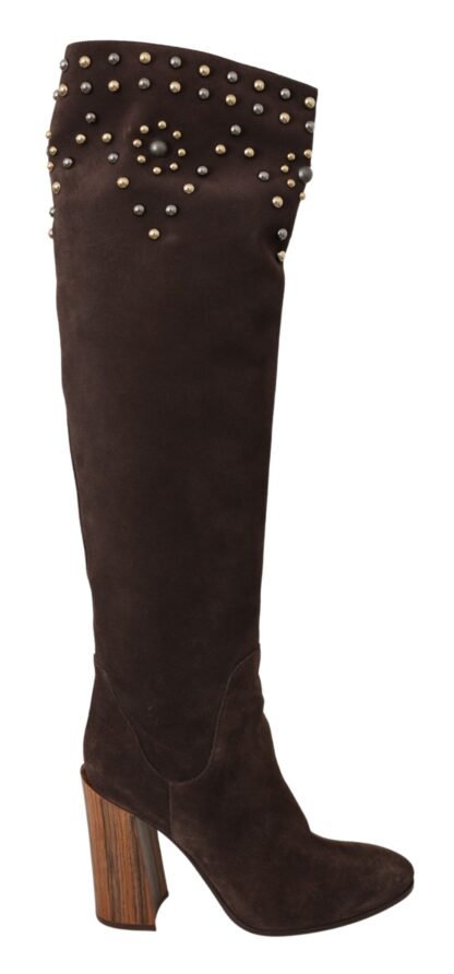 Dolce & Gabbana - Studded Suede Knee High Boots in Brown