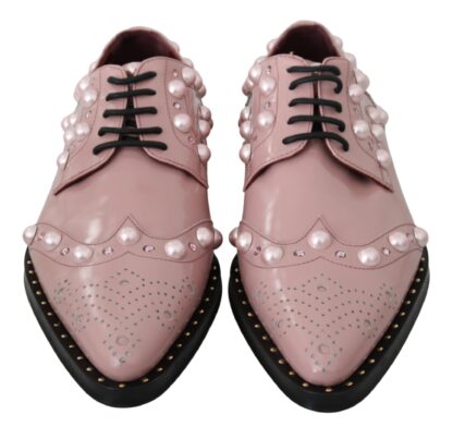 Dolce & Gabbana - Elegant Pink Crystal-Embellished Lace-Up Flats