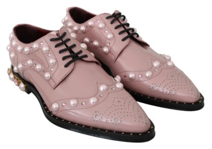 Dolce & Gabbana - Elegant Pink Crystal-Embellished Lace-Up Flats