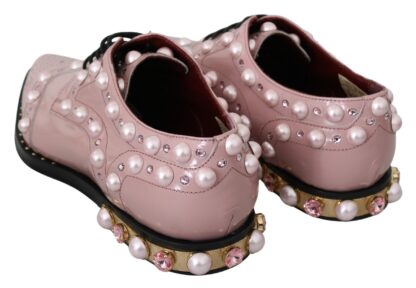 Dolce & Gabbana - Elegant Pink Crystal-Embellished Lace-Up Flats