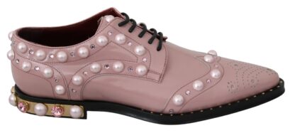 Dolce & Gabbana - Elegant Pink Crystal-Embellished Lace-Up Flats