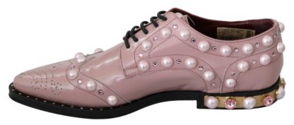 Dolce & Gabbana - Elegant Pink Crystal-Embellished Lace-Up Flats