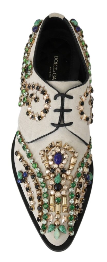 Dolce & Gabbana - Elegant White Suede Dress Flats with Crystals