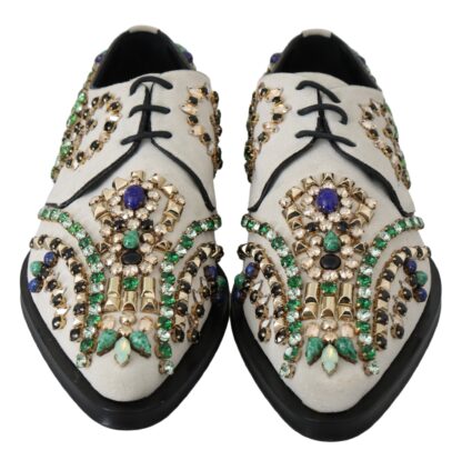 Dolce & Gabbana - Elegant White Suede Dress Flats with Crystals