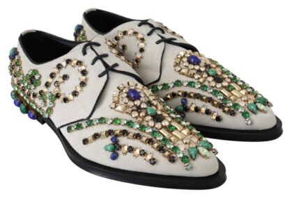 Dolce & Gabbana - Elegant White Suede Dress Flats with Crystals