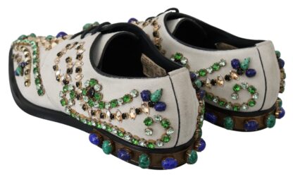 Dolce & Gabbana - Elegant White Suede Dress Flats with Crystals