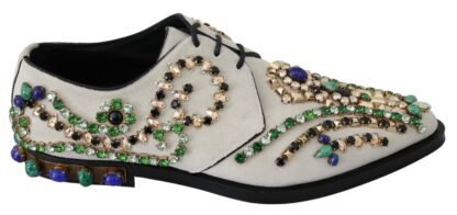 Dolce & Gabbana - Elegant White Suede Dress Flats with Crystals