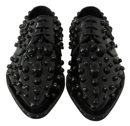 Dolce & Gabbana - Elegant Black Crystal Leather Dress Shoes