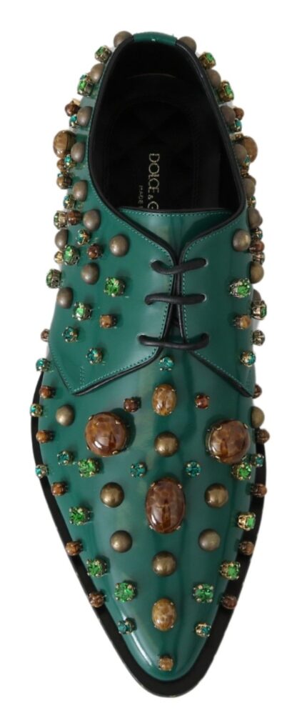 Dolce & Gabbana - Emerald Leather Dress Shoes with Crystal Accents