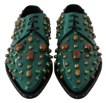 Dolce & Gabbana - Emerald Leather Dress Shoes with Crystal Accents