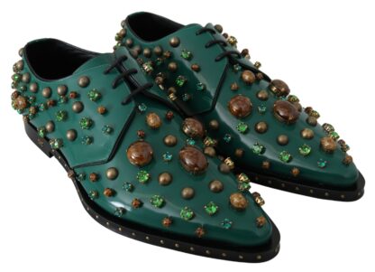 Dolce & Gabbana - Emerald Leather Dress Shoes with Crystal Accents