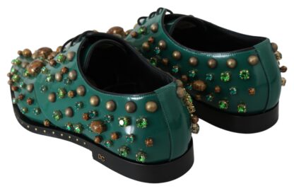 Dolce & Gabbana - Emerald Leather Dress Shoes with Crystal Accents