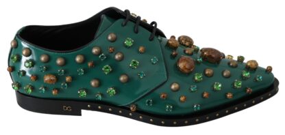 Dolce & Gabbana - Emerald Leather Dress Shoes with Crystal Accents