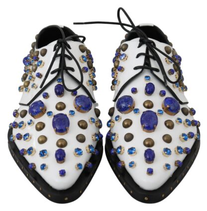 Dolce & Gabbana - Elegant White Leather Dress Shoes With Crystals