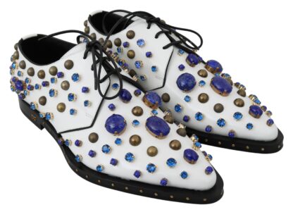 Dolce & Gabbana - Elegant White Leather Dress Shoes With Crystals