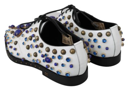 Dolce & Gabbana - Elegant White Leather Dress Shoes With Crystals