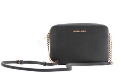 Michael Kors - Jet Set Large East West Saffiano Leather Crossbody Bag Handbag (Black Solid/Gold Hardware)