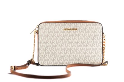 Michael Kors - Jet Set Large East West Saffiano Leather Crossbody Bag Handbag (Vanilla Signature)