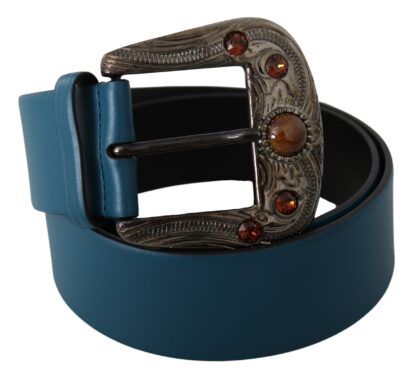 Dolce & Gabbana - Elegant Blue Leather Belt with Crystal Buckle