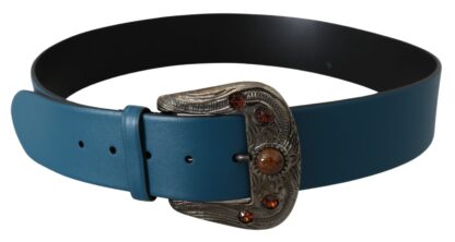 Dolce & Gabbana - Elegant Blue Leather Belt with Crystal Buckle