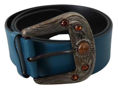 Dolce & Gabbana - Elegant Blue Leather Belt with Crystal Buckle