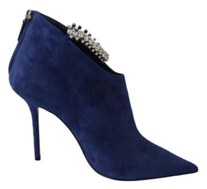 Jimmy Choo - Pop Blue Crystal-Strap Heeled Boots