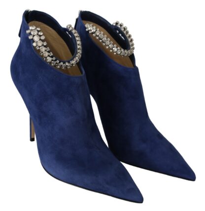 Jimmy Choo - Pop Blue Crystal-Strap Heeled Boots