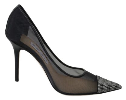 Jimmy Choo - Elegant Black Crystal Mesh Pumps