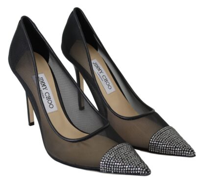 Jimmy Choo - Elegant Black Crystal Mesh Pumps