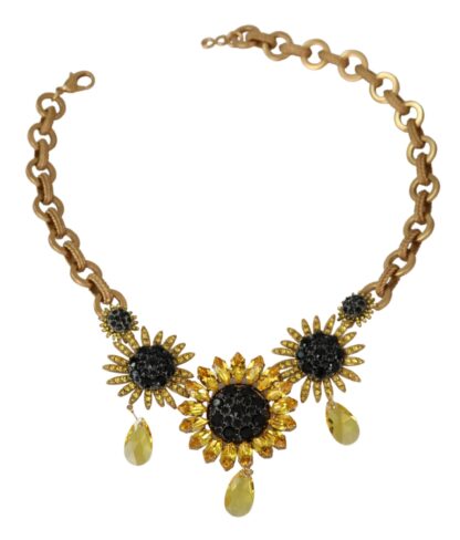 Dolce & Gabbana - Elegant Gold Floral Crystal Statement Necklace