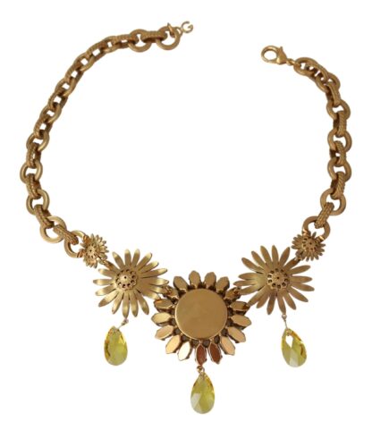 Dolce & Gabbana - Elegant Gold Floral Crystal Statement Necklace