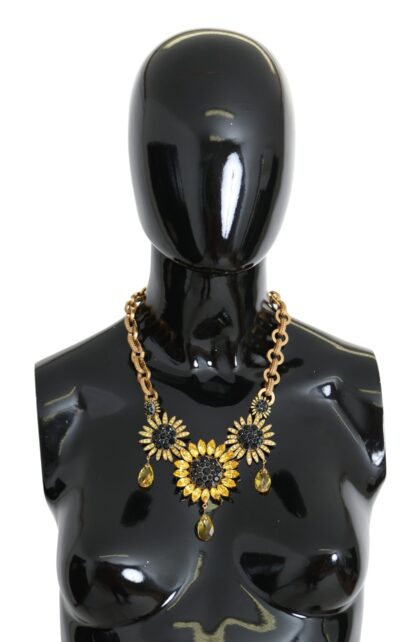 Dolce & Gabbana - Elegant Gold Floral Crystal Statement Necklace