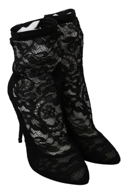 Dolce & Gabbana - Elegant Black Floral Lace High Heel Boots