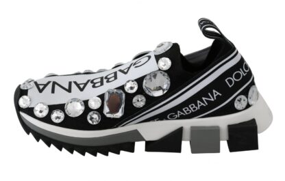 Dolce & Gabbana - Chic Monochrome Crystal Studded Sneakers