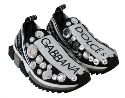 Dolce & Gabbana - Chic Monochrome Crystal Studded Sneakers