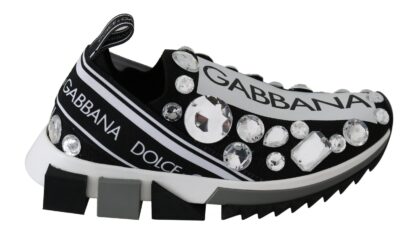 Dolce & Gabbana - Chic Monochrome Crystal Studded Sneakers