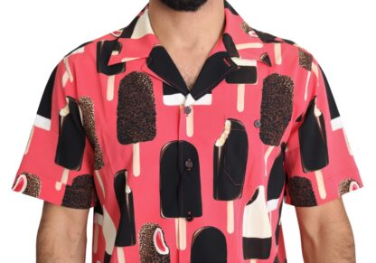 Dolce & Gabbana - Chic Pink Ice Cream Print Silk Shirt