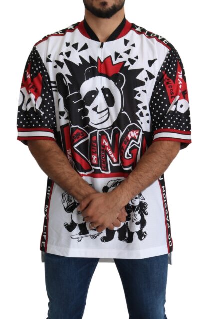 Dolce & Gabbana - Chic White King Panda Print Zipper Collar Tee