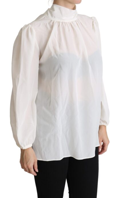 Dolce & Gabbana - Elegant White Silk Pussy Bow Blouse