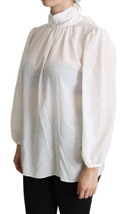 Dolce & Gabbana - Elegant White Silk Pussy Bow Blouse