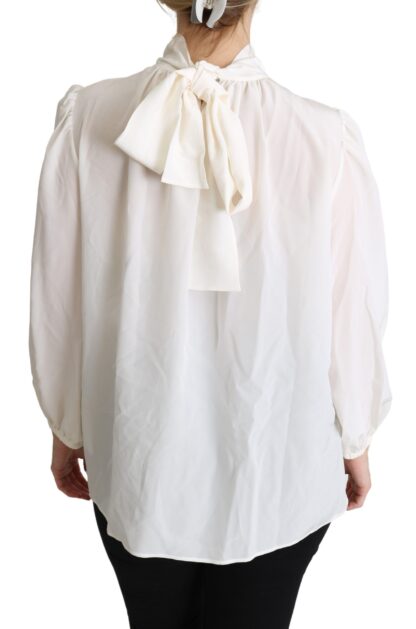 Dolce & Gabbana - Elegant White Silk Pussy Bow Blouse