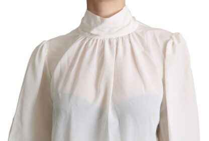 Dolce & Gabbana - Elegant White Silk Pussy Bow Blouse