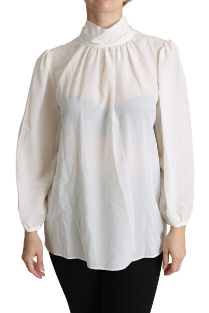 Dolce & Gabbana - Elegant White Silk Pussy Bow Blouse