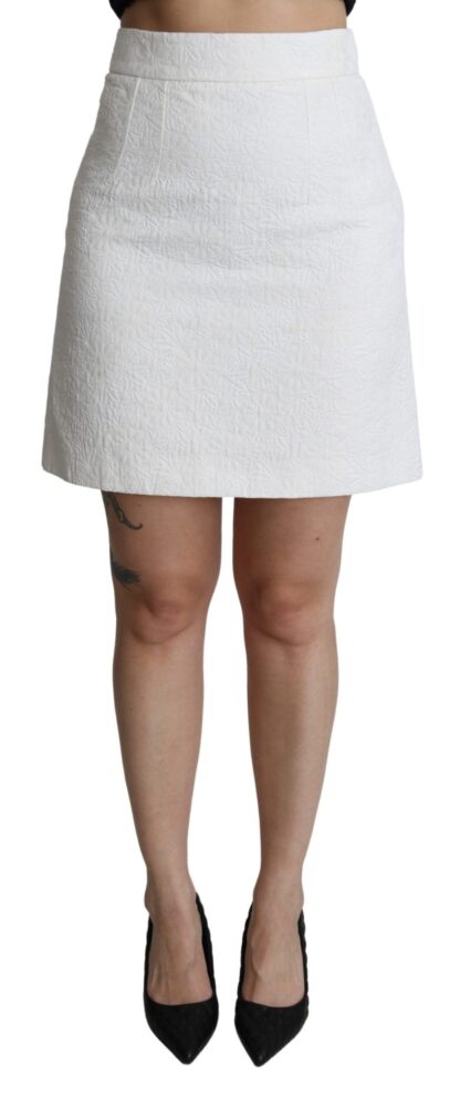 Dolce & Gabbana - Elegant White Floral Brocade Mini Skirt