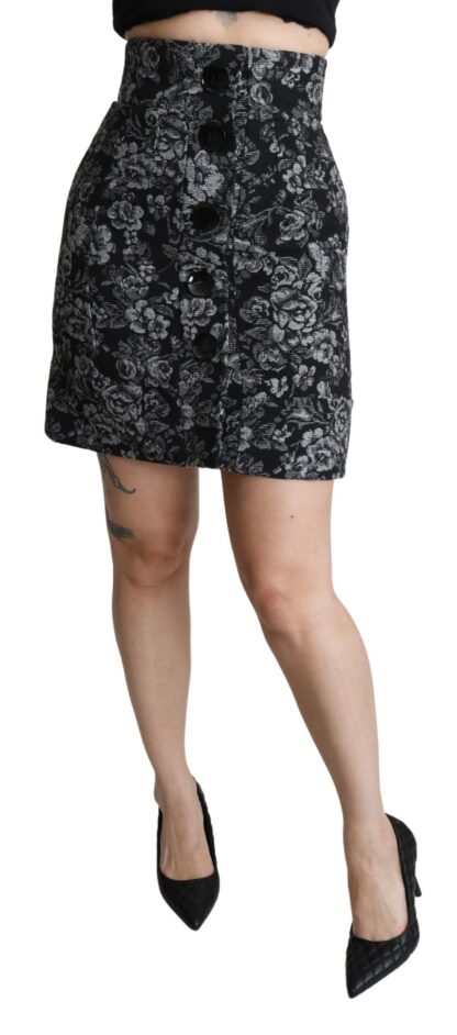 Dolce & Gabbana - Elegant A-line High Waist Black Brocade Skirt