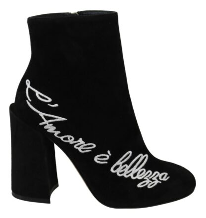 Dolce & Gabbana - Embroidered Ankle Boots in Lambskin Suede