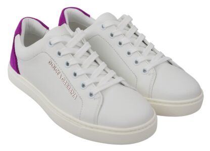 Dolce & Gabbana - Chic White Leather Sneakers with Purple Accents