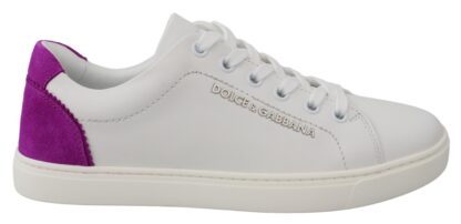 Dolce & Gabbana - Chic White Leather Sneakers with Purple Accents