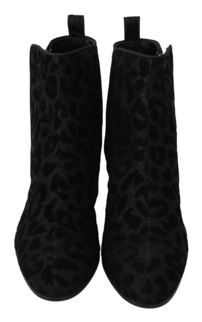 Dolce & Gabbana - Elegant Black Leopard Print Short Boots