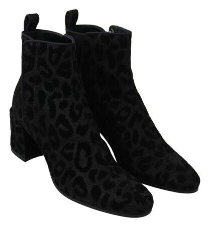 Dolce & Gabbana - Elegant Black Leopard Print Short Boots